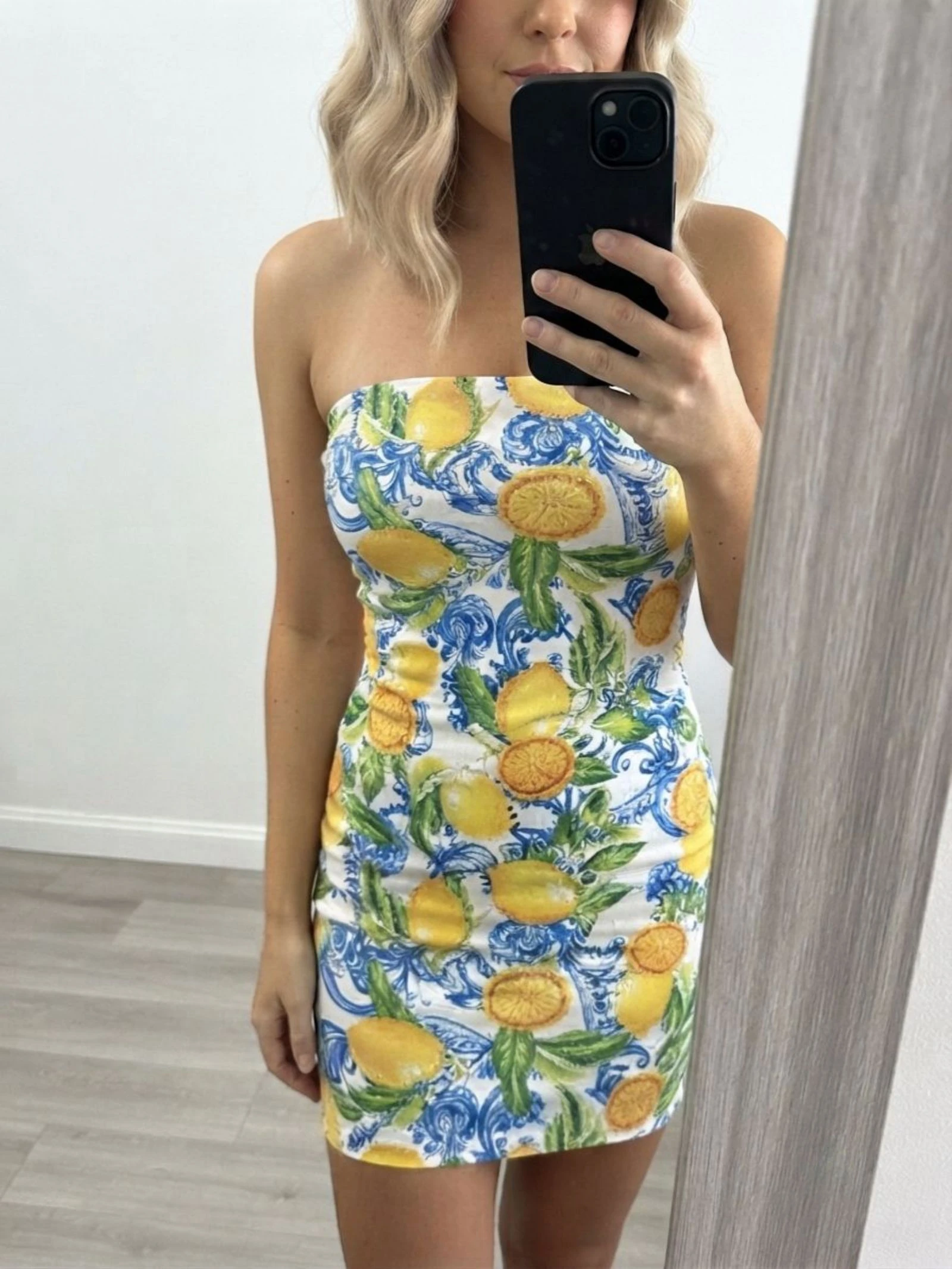 Vestido ajustado elástico estampado de limones